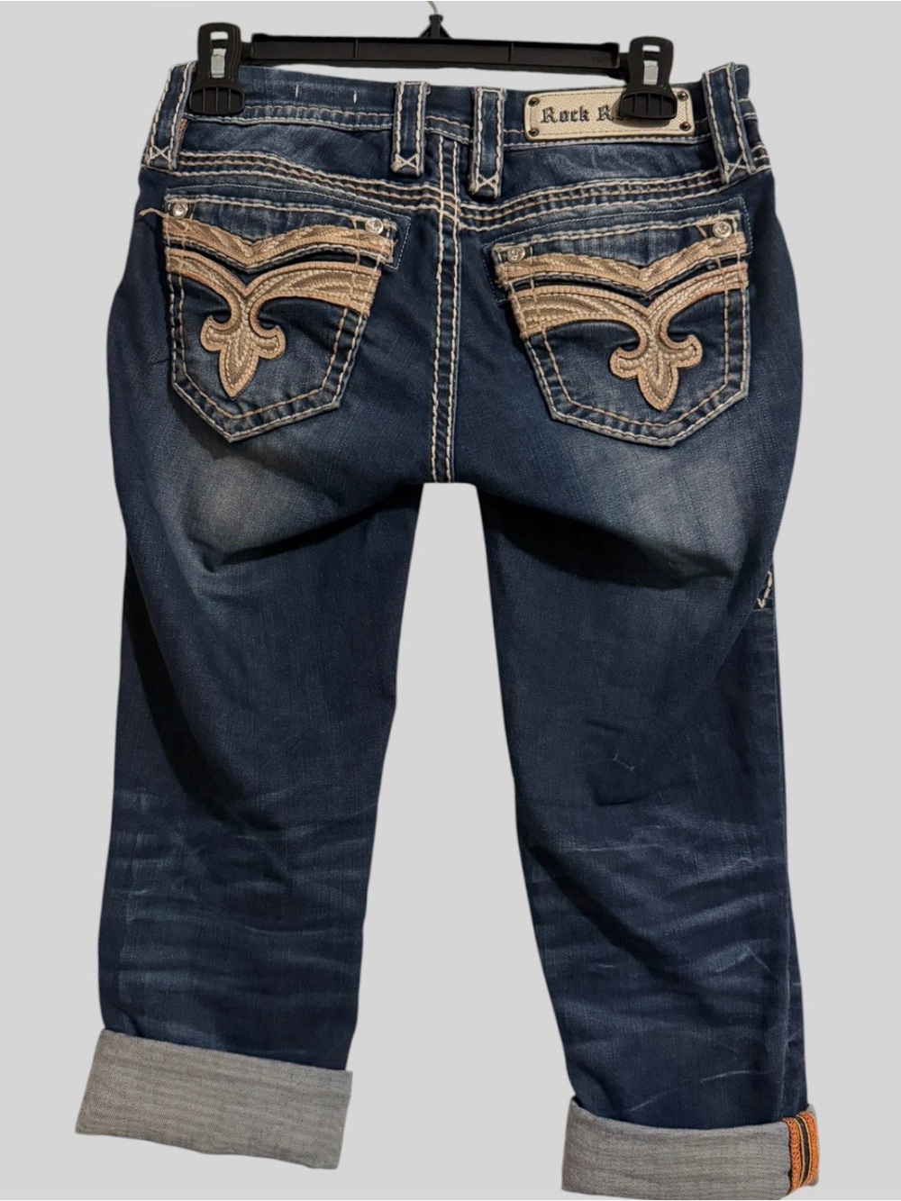Rock Revival Dark Bling Capri Jeans with Embroidered Pockets